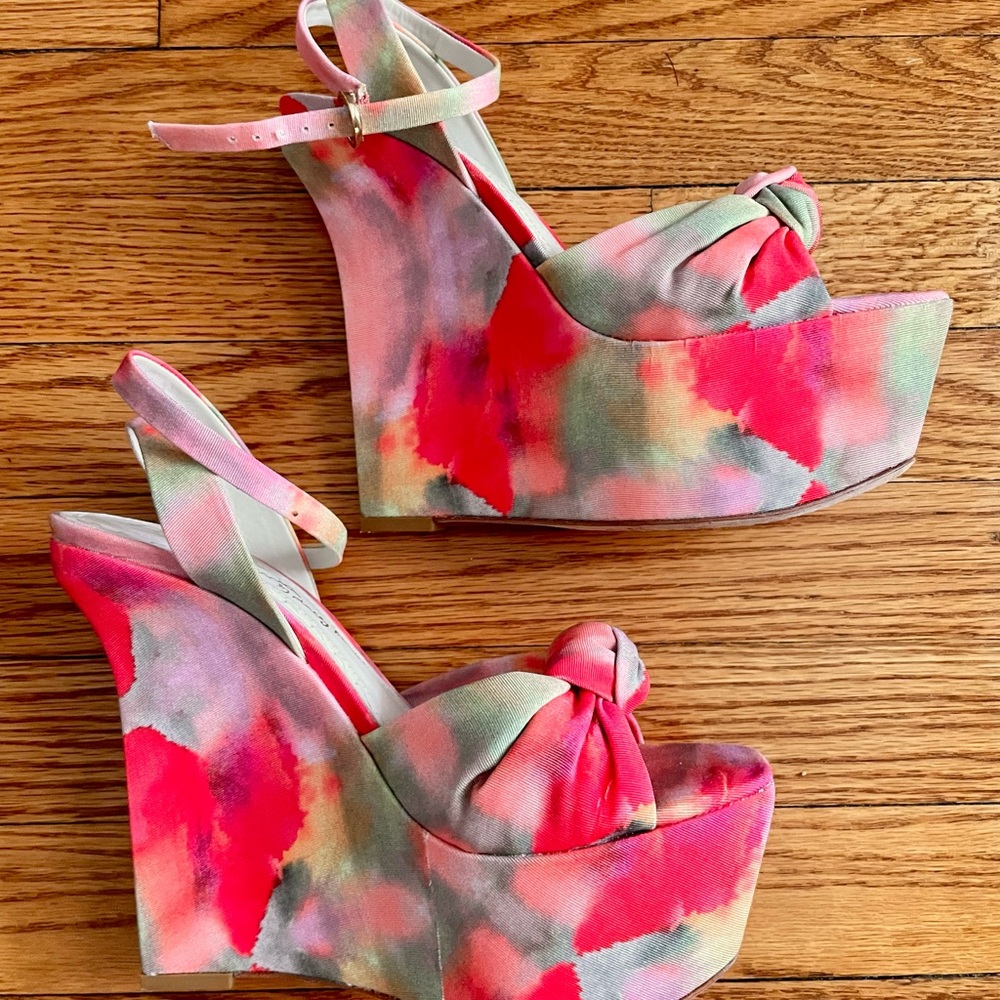 Alice + Olivia Pink and Red Wedges with Bold Platform